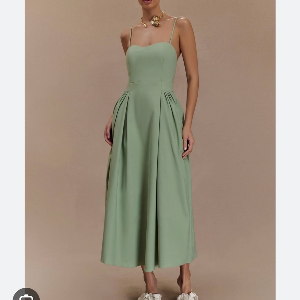 MESHKI Rebecca Cotton Midi Dress in Basil
